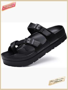 Platform Sandals with Arch Support Comfortable Foam Slides Adjustable Buckle